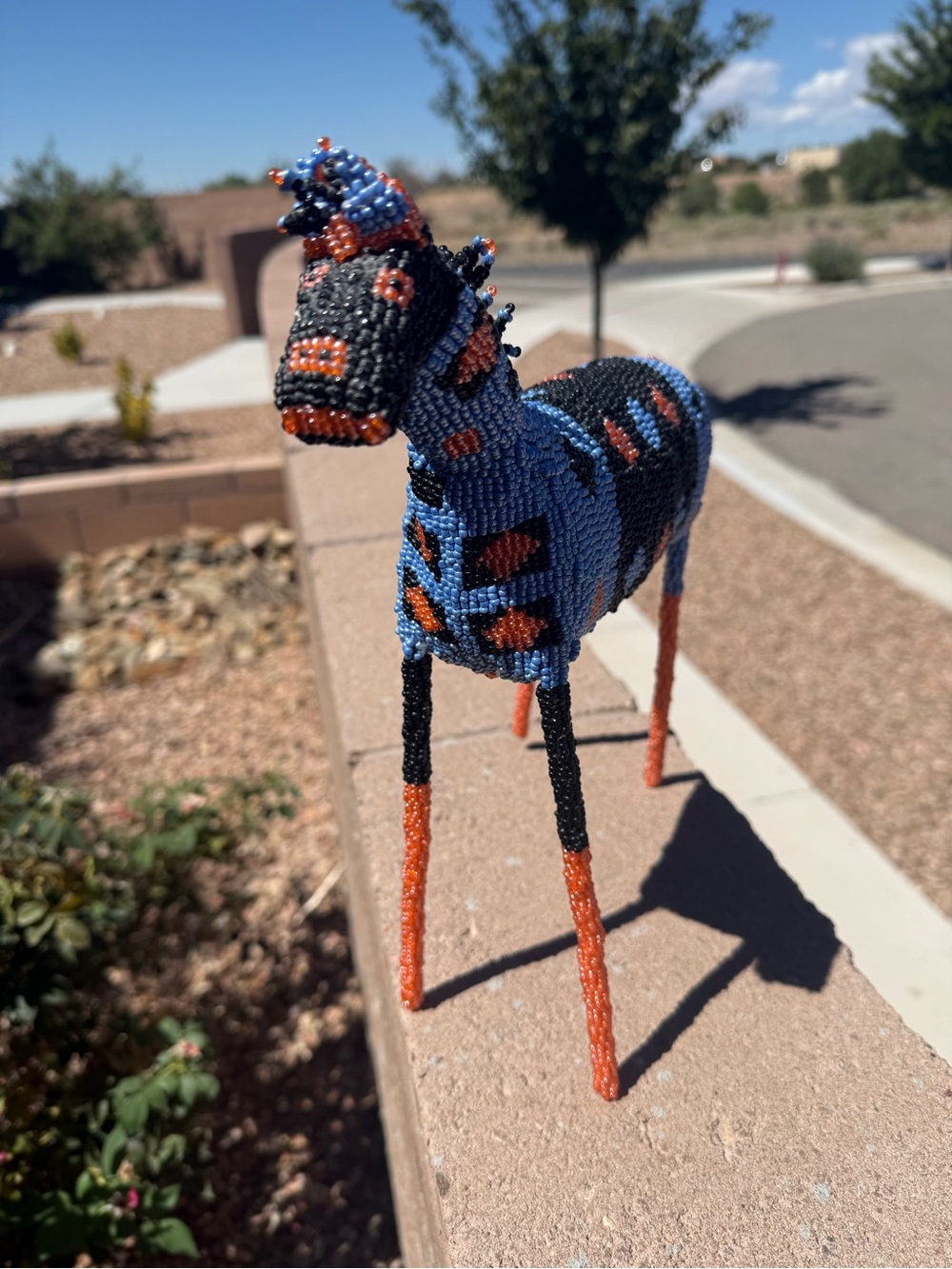 African Beaded Horse Figurine Handcrafted Seed Bead Folk Art Animal Statue 11"